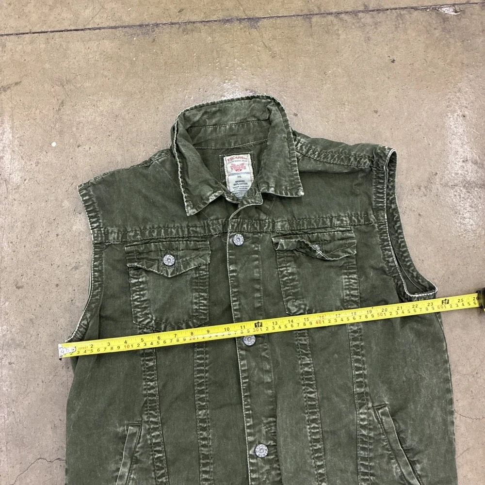 Vtg Escapism Green Denim Vest 100% Cotton Mens XXL Distressed Jean Size 3XL